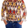 camicia uomo fantasia gialla e rossa su fondo bianco stile maioliche vista