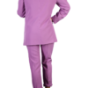Tailleur giacca vestibilità regular e pantalone morbido, pratico da indossare con l'elastico in vita. Colore viola